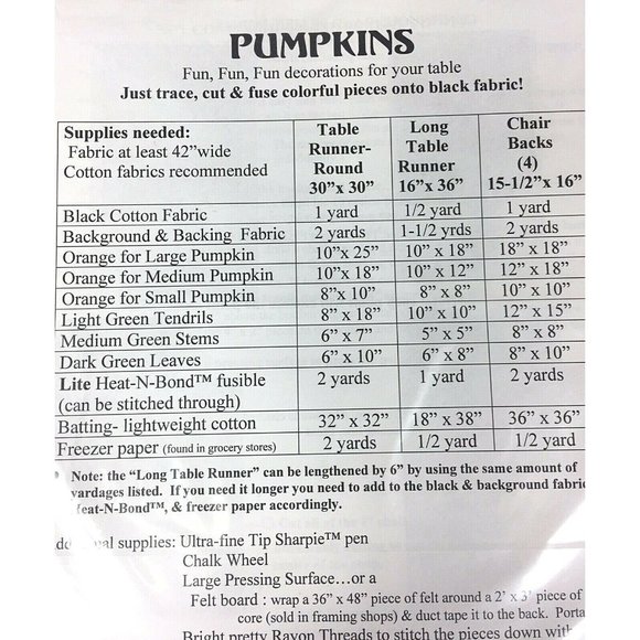 Thanksgiving Pumpkins Table Runner Round or Chair Back Fused Pieces - Picture 2 of 3